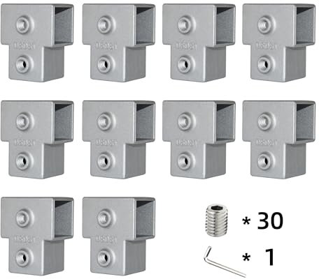 10Pack 3 Tee for 1 inch Square Tube, Aluminum Joint, Handrail Guardrail Fitting,Shelving,Plant stand, Storage rack Clamps