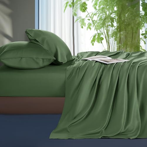 Shilucheng Tencel Sheets - Juego de sábanas de 4 Piezas, 100% eucalipto Lyocell, más Frescas Que el algodón y el Lino, sábanas de Verano Transpirables para Personas Que Duermen con Calor, Bolsillos