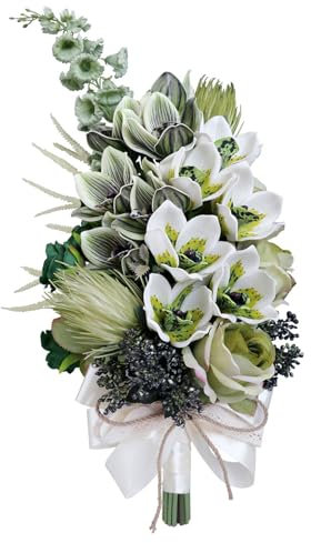 HVRFJXI Phalaenopsis Orchideen Künstliche Blumen Brautsträuße Für Braut Die Blumenstrauß Werfen Rustikale Hochzeitszeremonie Jubiläumsdeko