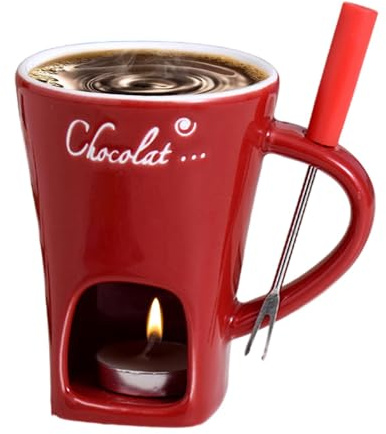 Shitafe Schokoladen Fondue Becher, Schokoladenfondue Set mit Edelstahl Gabeln, Teelicht Schokofondue Tasse aus Keramik, Kleines Fondueset für Schokolade Käse Butter, Spülmaschinenfest