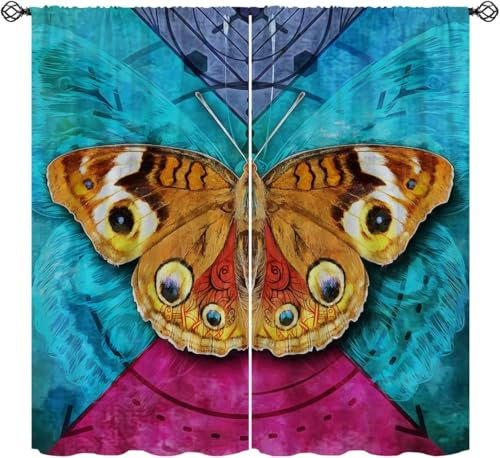 Vorhang, Kinderzimmer, 3D Blumentier Schmetterling 150X166 cm (B + H) Kindervorhänge Mit Ösen, Polyestervorhänge, Wärmeschutzvorhang, Blickdichter Vorhang Mit Ösen, Kindervorhänge Für Wohnz-332254392