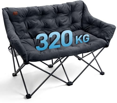 EVER ADVANCED Campingsofa Faltbar 124CM für 2 Personen 320KG Belastbar | Faltsofa Dick Gepolstert Campingstuhl XXL 2 Sitzer Camping Couch Hohe Lehne für Outdoor Garten Balkon Indoor, Schwarz