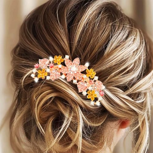 Jovono Haarkamm mit Strass-Blume für die Braut zur Hochzeit, goldene Kristalle, Haarteile für die Braut, Vintage-Haar-Accessoires für Frauen (Champagner)