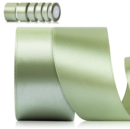 Foshird Satinband Grün 50mm x 22m Geschenkband Breit Schleifenband Hochzeit Polyester Grün Bänder zum Basteln Dekoband für Geschenkverpackung Geburtstag DIY -Salbeigrün
