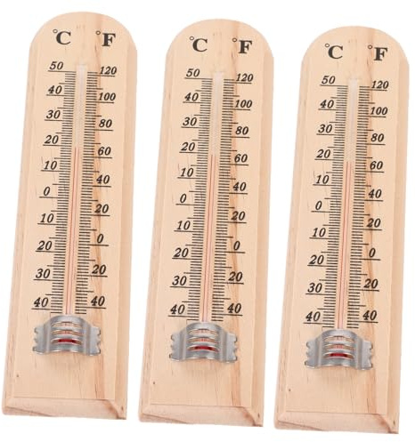 POPETPOP Termometro in Legno Da Giardino Per Interni Ed Esterni 3 Pezzi Misuratore Di Temperatura Per Casa, Scuola, Serra e Sauna a Sospensione Preciso