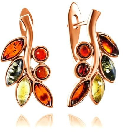 Ohrringe Bernstein Ast Rose Gold vergoldeter Sterling Silber 925 mit echtem baltischem Bernstein in 3 Farben; Hergestellt in Deutchland, XS