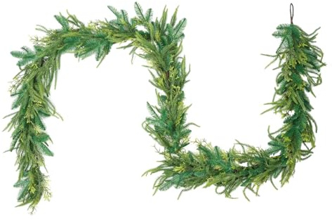 9ft Künstliche Eriksen Zypresse Girlanden, Kunst Tannengirlande Grün Fichte Kiefernadeln Girlande für Tisch Treppe Kamin, Weihnachts Festdekoration (Eriksson Cypress,9 FT)