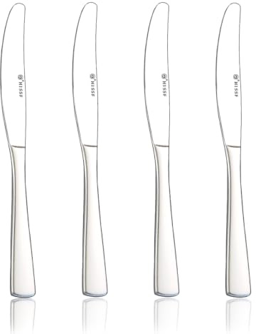 HISSF Butter Knife, Dinner Knife, Stainless Steel 4 Pieces Set knives,Square Handle