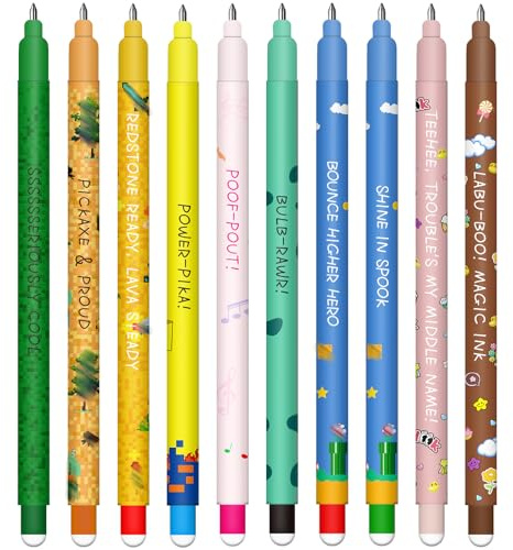 HTGWCG Set mit Radierbaren Gelstiften Tiermotive - Gel Pens für löschbare Stifte mit thermoempfindlicher Radiertinte, verschiedene Tintenfarben und Schaftdesigns, 0,7 mm (10 löschbarer Stift)