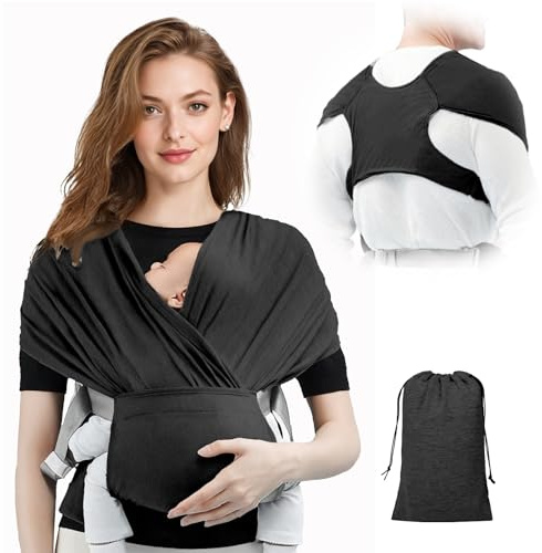 AOOWU Fascia Porta Bebe, Marsupio Neonato Ergonomico, Extra Morbido Fascia per Neonati in Cotone, Neonato Facile da Indossare, Fascia Neonato Adatto Fino a 15kg, Facilmente Regolabile