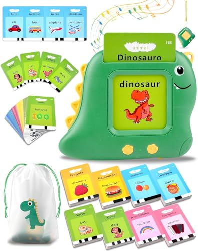Giochi Montessori 2 anni, 510 Parole Flash Cards Bilingui Italiano/Inglese per Imparare a Parlare 2-6 Anni, con Animali, Colori, Numeri, Gioco Prescolare per Sviluppo del Linguaggio-Verde