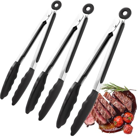 Pinces De Cuisine,3 Pièces d'Ustensiles Anti-Adhésifs | Pinces Alimentaires En Acier Inoxydable Avec En Silicone - Pour Cuisson, Cuisine, Aliments, BBQ, Camping, Salade, Service, Barbecue