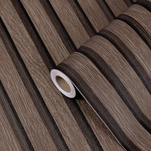 ReeyderArt Papier peint imitation planches de bois brun grain de bois autocollant amovible 44 x 305 cm, papier peint vintage rustique à décoller et coller pour chambre à coucher, meubles