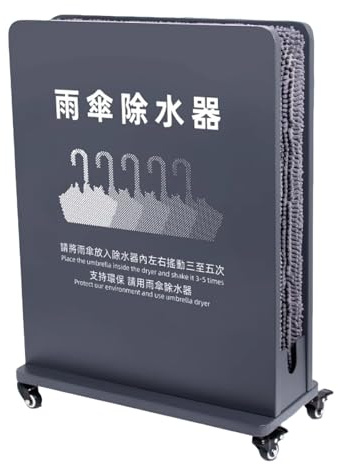Soporte para secadora de paraguas comercial, soporte para paraguas absorbente de agua con ruedas y bandeja de agua extraíble, ideal para hoteles, centros comerciales, bancos, escuelas