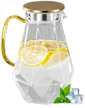 Glass Water Pitcher – 1.5L Heat Resistant Glass Juice Container With Lid | Drink Dispenser For Home, Kitchen, Bar, Party, Camping, Outdoor, Picnic, Table, Travel | Suitable For Iced Tea, Juice, Milk