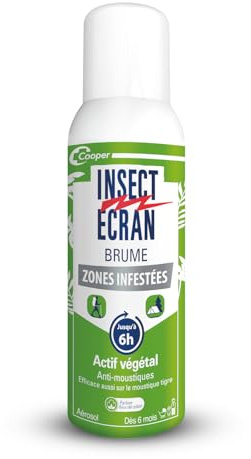 INSECT ECRAN - Brume Anti-Moustiques Zones Infestées – Efficacité 6h - Protection contre les piqûres de moustiques - Peau - Actif d'origine végétale - Parfum Fleur de Coton - Aérosol - 100 ml