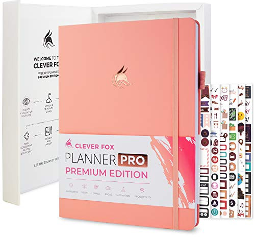 Clever Fox Planner Pro Premium – Luxurious Weekly & Monthly Planner with Budget Organizer for Productivity & Goals, Undated, A4 (Peach Pink)