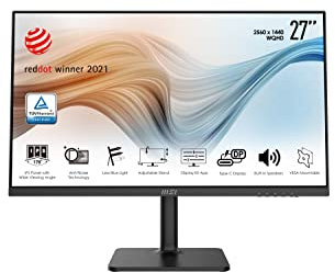 msi Modern MD271QP - Monitor Business WQHD da 27” - Pannello IPS 2560 x 1440, 75Hz, ottimo comfort per gli occhi, stand regolabile in 4 direzioni, montaggio VESA, porte USB Type-C, DP e HDMI – Nero