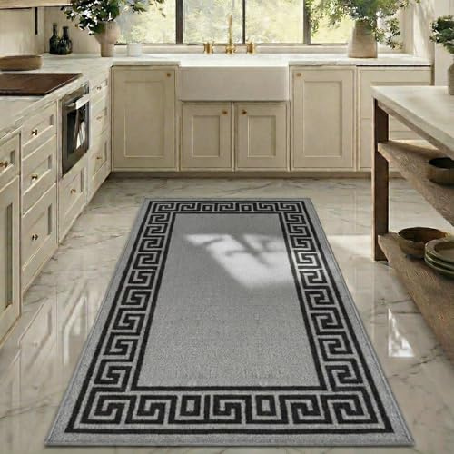 PHP Carpet Runners for Hallways Non-Slip Long & Wide Heavy-Duty Plain Super Absorbent Area Rugs, Stair Carpet and Kitchen Anti-slip Floor Mats - Greeky Rug (Silver & Black, 66 x 120 cm - S Runner)