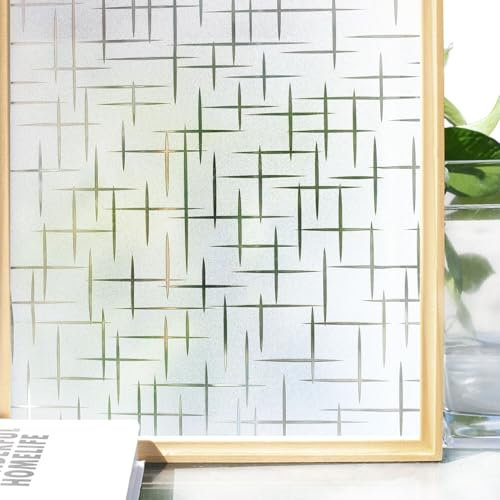 Homein Fensterfolie Blickdicht Sichtschutzfolie Fenster Milchglasfolie Kreuz 30x200cm, Selbstklebend Selbsthaftend Klebefolie Glasfolie für Bad, Duschkabine & Glastüren mit Sichtschutz Blickschutz