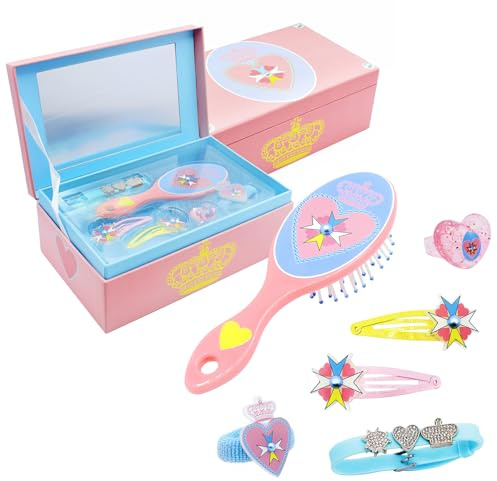 Joytoy Prinzessin HERZENS Orden Schmuckschatulle mit Accessoires: 2 Haarspangen, 1 Ring, 1 Zöpfchenhalter, 1 Armband, 1 Haarbürste 18x11,5x7 cm