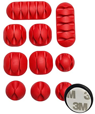 10 Stück Kabelhalter Set rot selbstklebend 3M Kabelclips Kabelführung Kabelmanagement für den Schreibtisch USB Ladekabel Kabelklemmen Stromkabel Audiokabel