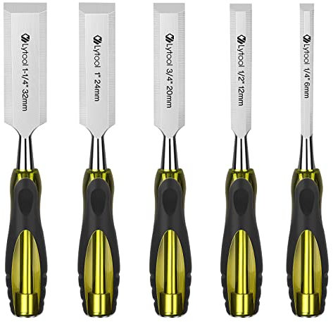 Lytool Stechbeitel Set für Holz, 5tlg Stemmeisen Holzmeißel Stecheisen Set (6,12,20,24,32 mm), mit Schutzkappe für Anfänger und Profis