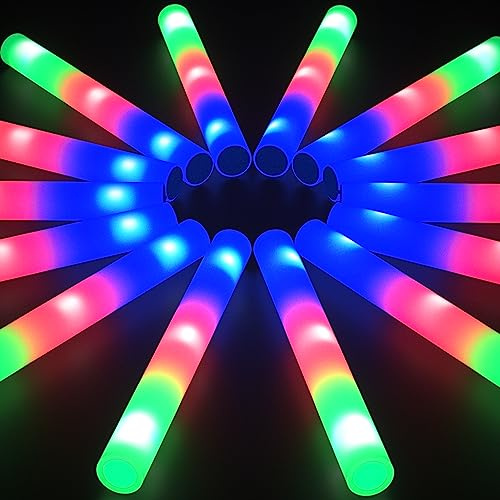 50Pcs Foam Glow Sticks Bulk Party Pack,L16 Big Led Light Up Foam Sticks with 3 Flashing Effect, Glow in The Dark Party Supplies Favors for Wedding, Adults/Kids Birthday, Disco Dance Floor, DJ