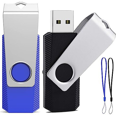 Clé USB 2 Go Lot de 2 ABLAZE USB 2.0 Pendrive Clef USB 2go Pivotantes Disque Mémoire Stick avec 2 Cordes (Noir Bleu,2pcs*2GB)