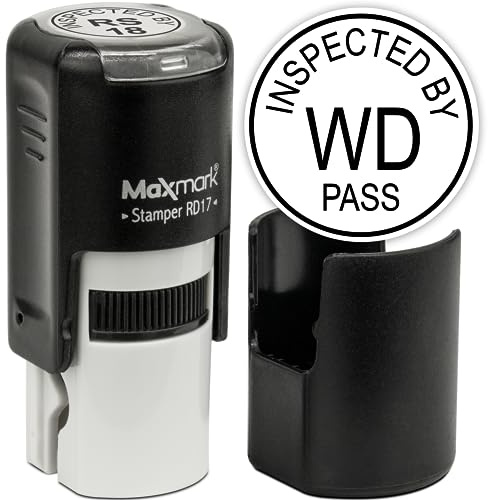 MaxMark Custom Round Self Inking Inspection Stamp - Customize up to 3 Lines - 15 Colors to Choose