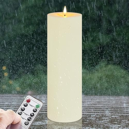 Zevanor Velas LED remotas impermeables sin llama de 10 CM x 30 CM, Velas de plástico marfil grandes con temporizador para exteriores que funcionan con pilas (Larga duración 420 horas, paquete de 1)