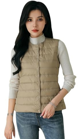 Chaleco Plumas Mujer Ligero Chaleco Guateado Ultraligero Mujer Chalecos Acolchados Señora Abrigo Sin Mangas Mujer Chaleco Plumon Chaleco Plumifero Mujer Acolchado Chaleco Plumífero Mujer Beige M