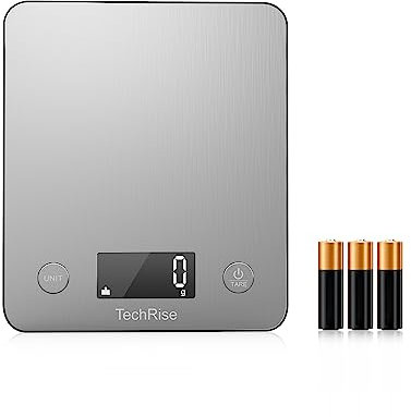 Digital Kitchen Scale, TechRise Food Scale, Satiness Steel Weighing Scale with LCD Display and Tare Function, Easy to Clean, Multifunctional Electric Baking Scale for cooking/baking (Grey)