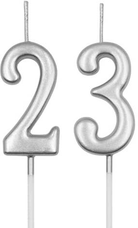 23rd & 32nd Birthday Candles, Silver Number 23 32 Candle for Cake, Happy Birthday Cake Topper Decoration for Birthday Anniversary Celebration Party Supplies