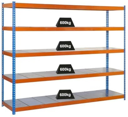 PROREGAL Schwerlastregal Metal Beast Five | HxBxT 200x180x60cm | Fachlast 600kg | Blau-Orange | Regal Standregal Werkstattregal Lagerregal Kellerregal