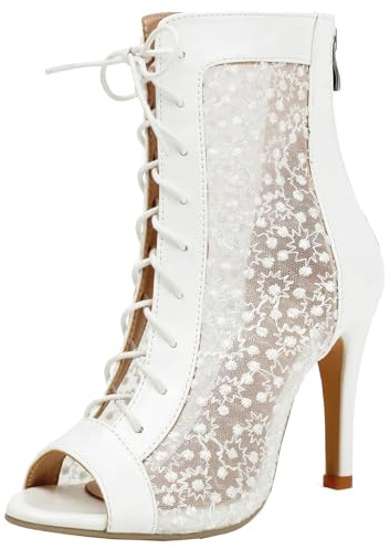 Smilice Bottines d'été pour femme avec bout ouvert et talon aiguille avec fermeture éclair, Blanc., 44 EU