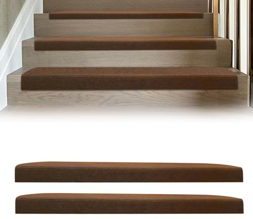 Carpet Stair Treads for Steps 21 X 9.4 Slip Indoor Peel & Stick Stair Treads Carpet Runner Mats Staircase Step Stair Grip Rugs Set of 13 Beige Stair Mats for Elders, Kids, Dogs (13PCS Brown)