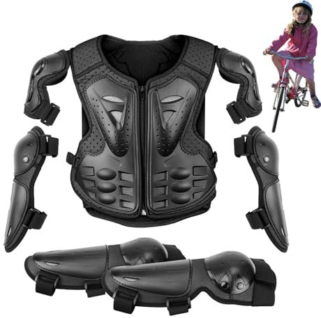 Protezione moto per bambini, equipaggiamento moto per bambini – gilet moto per bambini – armante per bambini – Attrezzatura Dirt Cycling – Protezione da equitazione Motocross con protezione ginocchia,