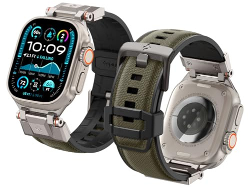 Spigen DuraPro Armor Correa de metal duradera Compatible con Apple Watch Ultra 3/2/1 49mm, Series 11/10 46mm, Series 9/8/7-4/SE 45mm, 44mm - Verde Militar