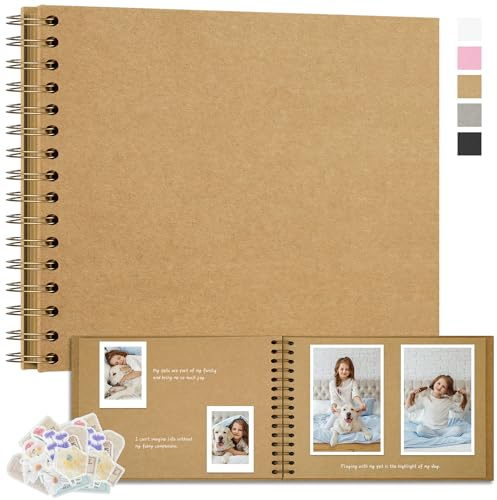 Remowith Foto-Scrapbook-Album 28x20,5 cm, 50 Blätter Khaki | DIY-Kraftpapier-Erinnerungsbuch, 100 Seiten, Archiv-Sicher, Hochzeits-Jubiläums-Geschenk Für Die Familie
