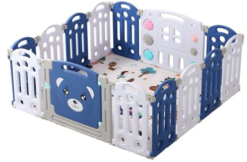 Doraystar Laufstall Baby, Großer Laufgitter mit Matratze, Laufstall Baby Faltbar, Kinderzaun für Draußen und Drinnen, Kinderaktivitätszentrum Spielplatz Park mit Antikollisionsschaum (12+2)