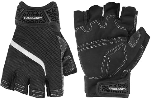 HANDLANDY Fingerless Work Gloves, Men Women Padded Half Finger Framer Mechanic Construction Carpentry Working Gloves (Shadow Black, L)
