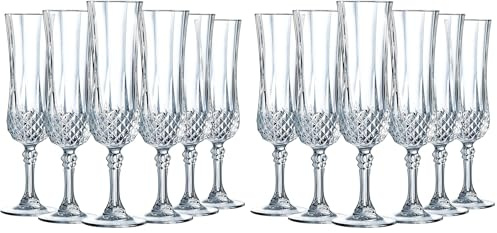Cristal D'Arques Paris – Colección Longchamp – 6 flautas de champán 14 cl de Kwarx – Brillo, transparencia y alta resistencia – Molduras icónicas – Fabricado en Francia (Paquete de 2)