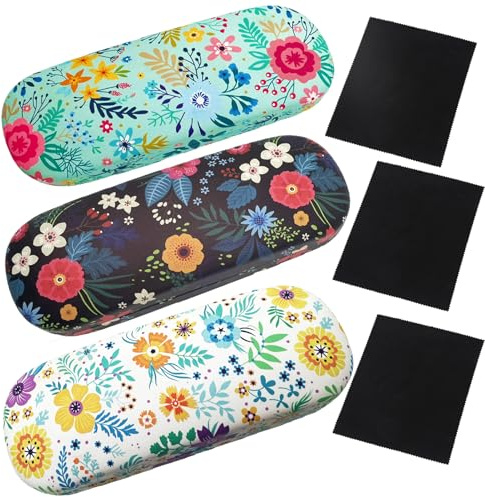 AOTONLY 3 Stück Brillenetui Hardcase, Brillenetui damen Kratzfeste Tragbar Brillentasche mit Brillenputztuch,Grün, schwarz, weiß