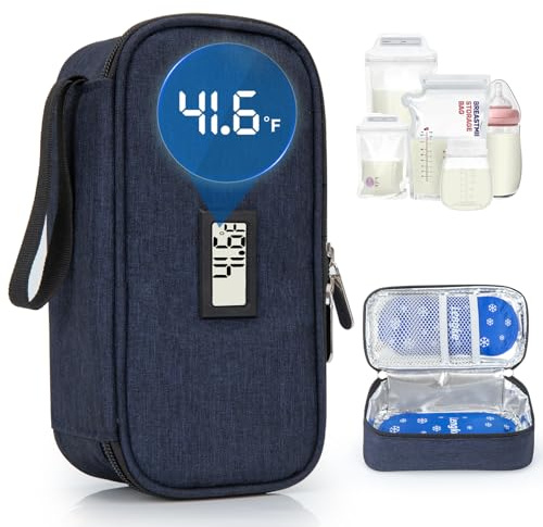 DawnBox Breast Milk Cooler Travel Bag with Real-Time Temp Display - Holds 20oz Breastmilk Storage Bag & Cooling, Portable Breast Milk Cooler Bags with 2 Ice Packs for Breastmilk Storage (Light Green)