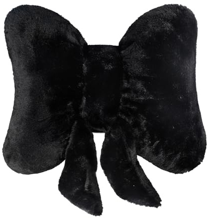 Cuscino lombare in peluche a forma di fiocco, in finta pelliccia di coniglio, per letto, divano, casa, ufficio, auto, decorazione (nero)