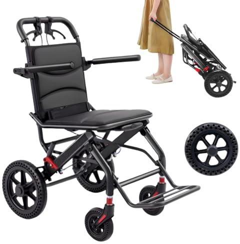 Reserullstol lätt 10,5 kg för vuxna – ultralätt ståldesign med absorption och avtagbar sittdyna i läder för äldre användning
