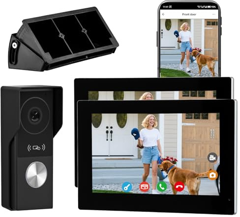 KeonBell 1080p Video Doorbell intercom withMonitor System, WiFi Video Intercom 1080FHD Metal Camera, 7 inch Two Monitor with32GB Card, Tuya APP, Two-Way Audio,Detection, Unlock for Single-Family Home