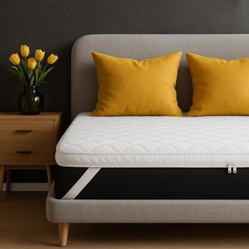 SLIPIO Topper de Colchón 130x190 cm | 7 cm | Memory Foam Visco+ Adaptable | Cubrecolchón | Funda Extraíble Antiácaros y Antialérgico