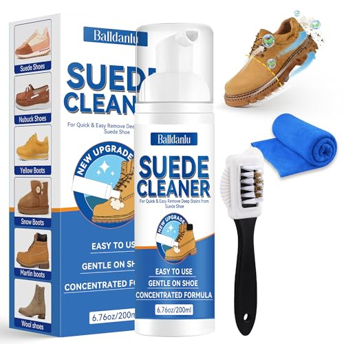 Balldanlu Suede Shoe Cleaner, 2 Oz Suede and Nubuck Cleaner with Brush and Towel, No-Rinse Foam Shoe Cleaner Kit for Leather, Boots, Knit, Canvas, Nubuck, Fabric, Tennis